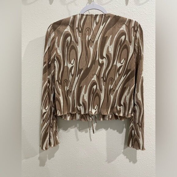 Anthropologie Boho Mod Swirl Pattern Set Feminine Front Tie Wide Leg Pleated - Picture 8 of 13